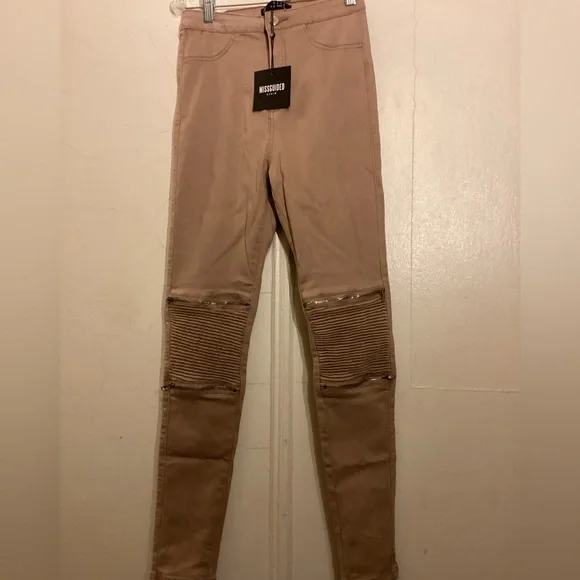Missguided Denim sz 6 Zip knee Highwaisted Biker Skinny Jeans NWT - Picture 3 of 5